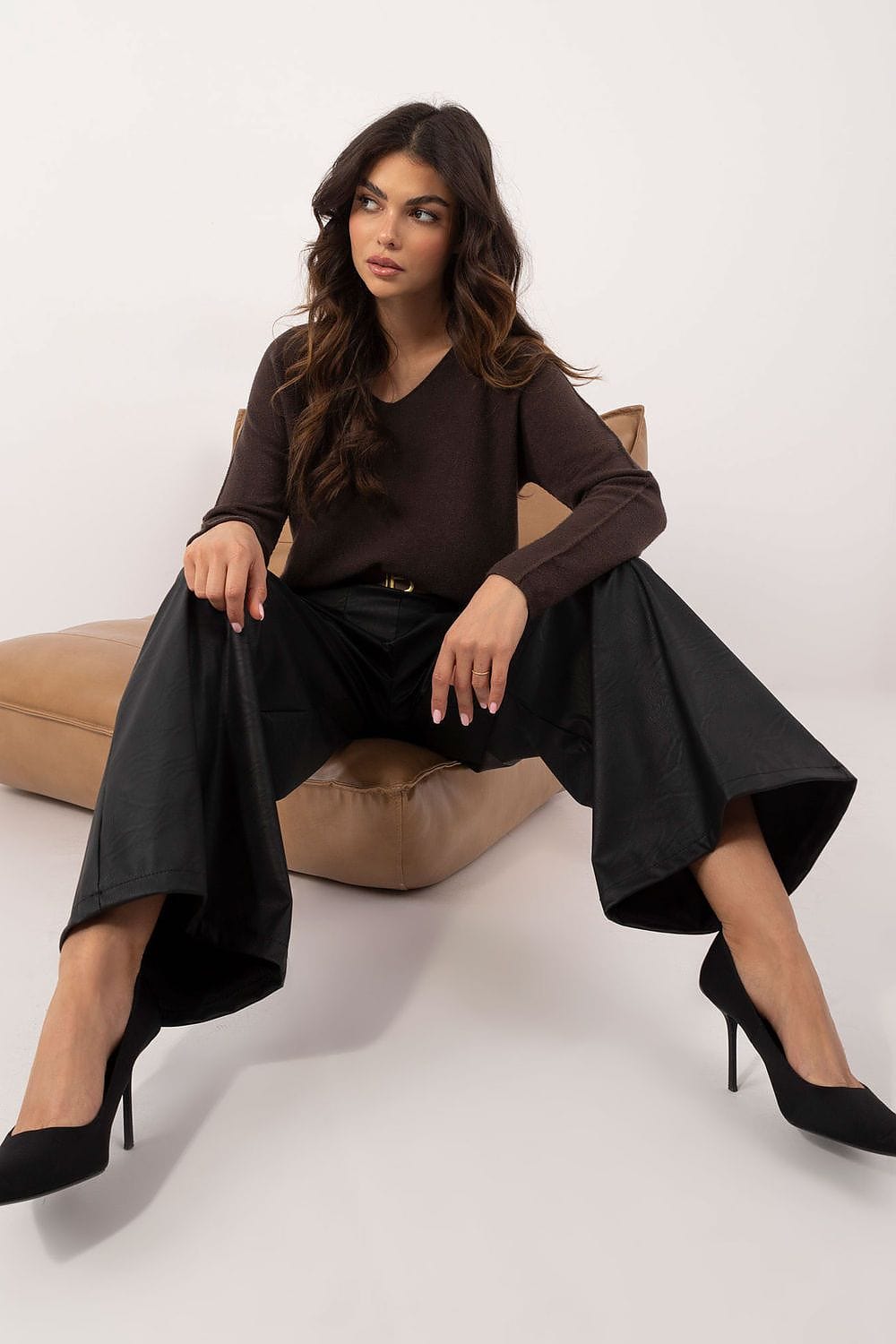 Women Wide Leg Pants Eco Leather - ShalayeFashion