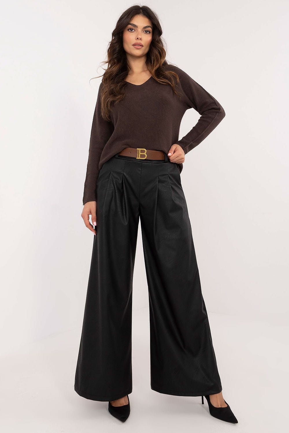 Women Wide Leg Pants Eco Leather - ShalayeFashion