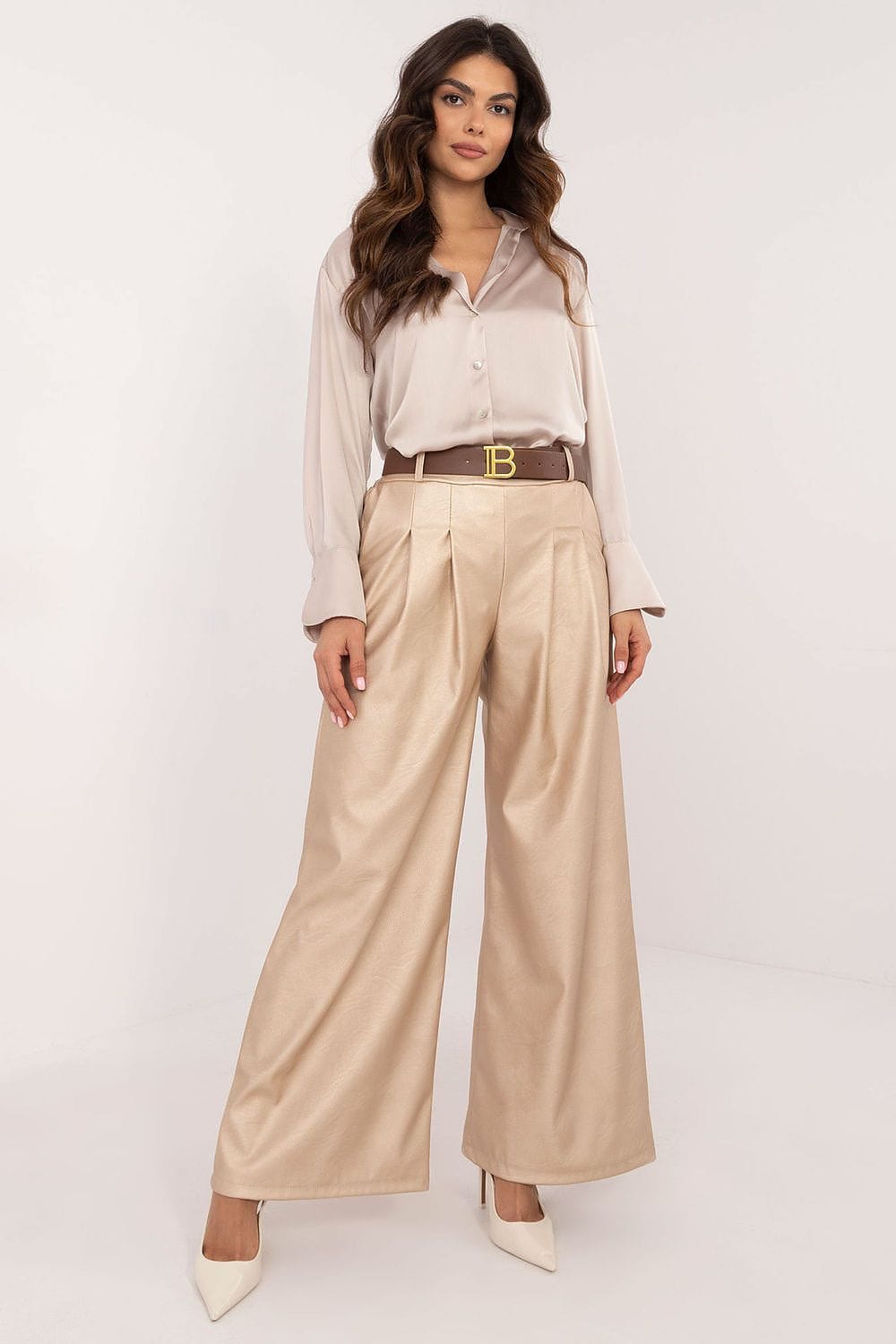 Women Wide Leg Pants Eco Leather - ShalayeFashion