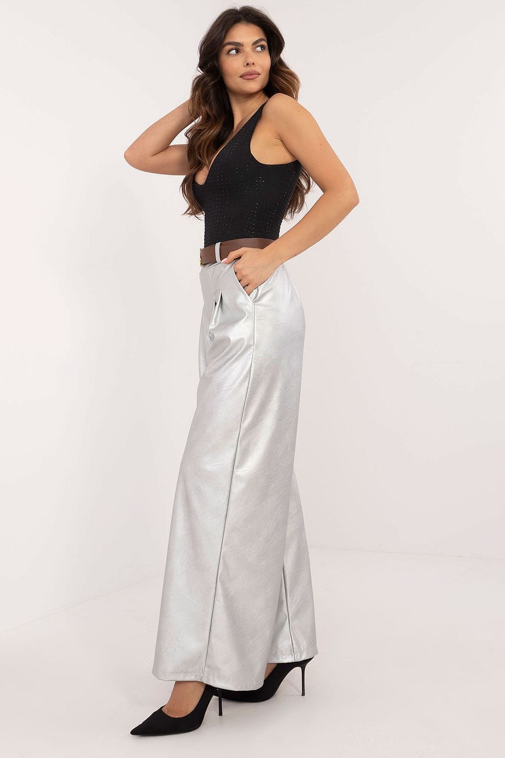 Women Wide Leg Pants Eco Leather - ShalayeFashion