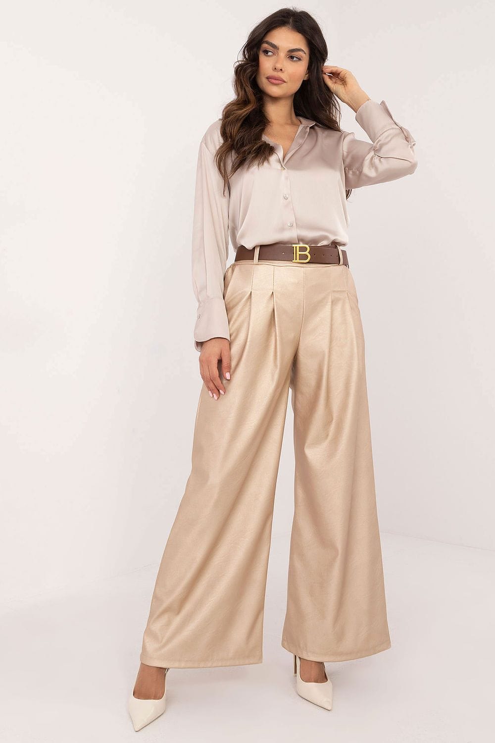 Women Wide Leg Pants Eco Leather - ShalayeFashion