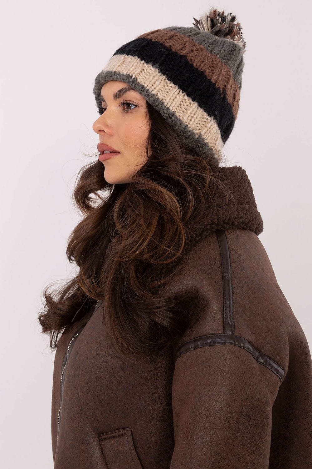 Women Winter Beanie Colorful Stripes Pom - ShalayeFashion