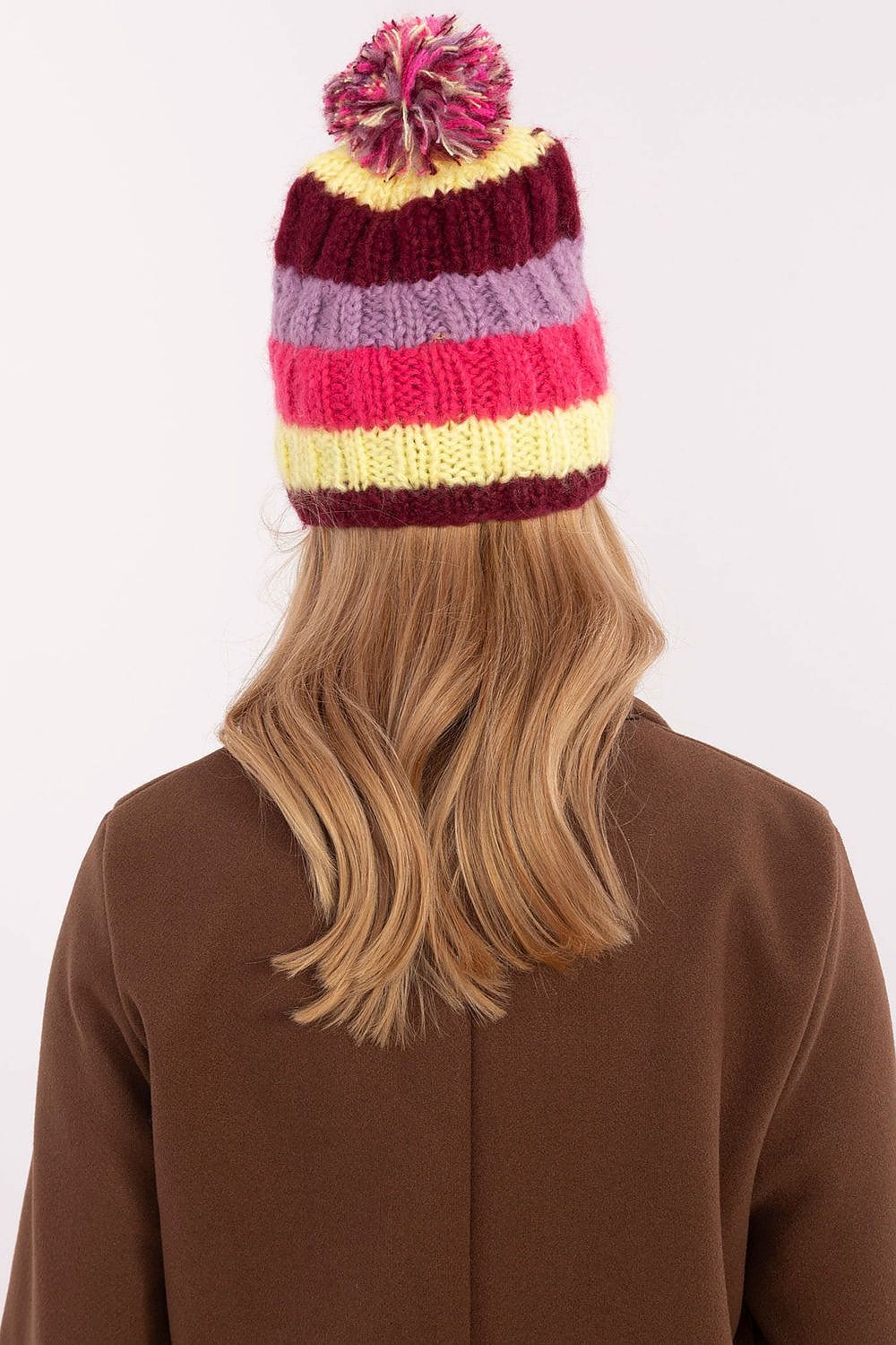 Women Winter Beanie Colorful Stripes Pom - ShalayeFashion