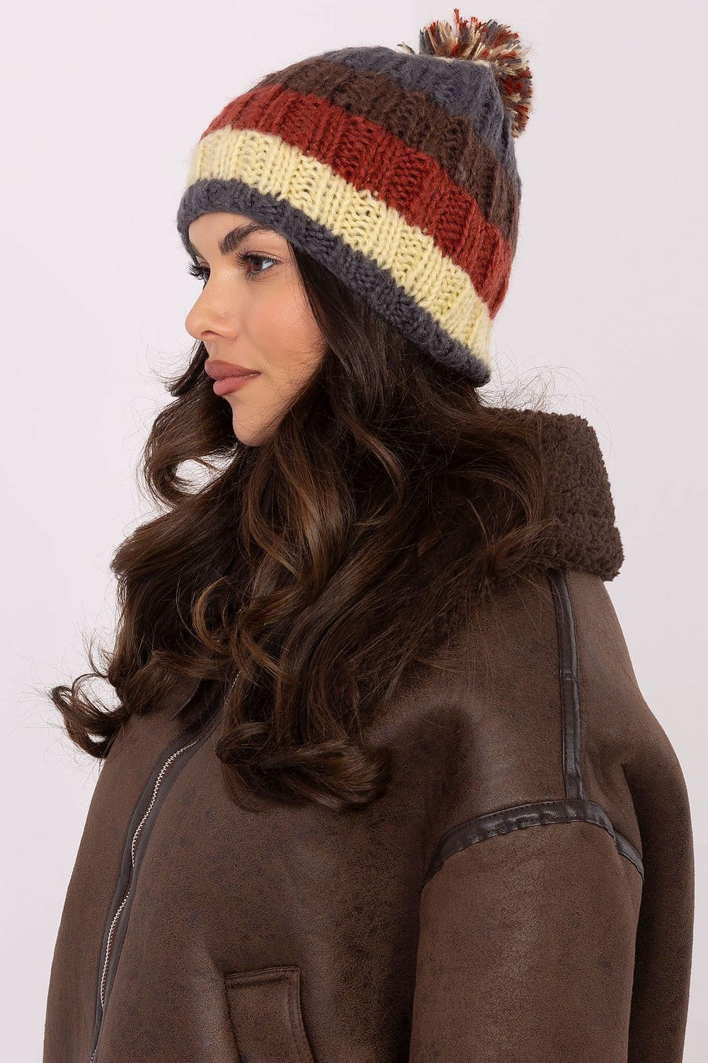 Women Winter Beanie Colorful Stripes Pom - ShalayeFashion