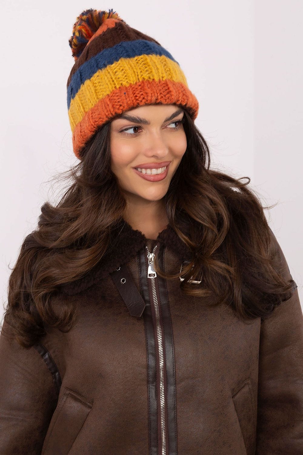 Women Winter Beanie Colorful Stripes Pom - ShalayeFashion