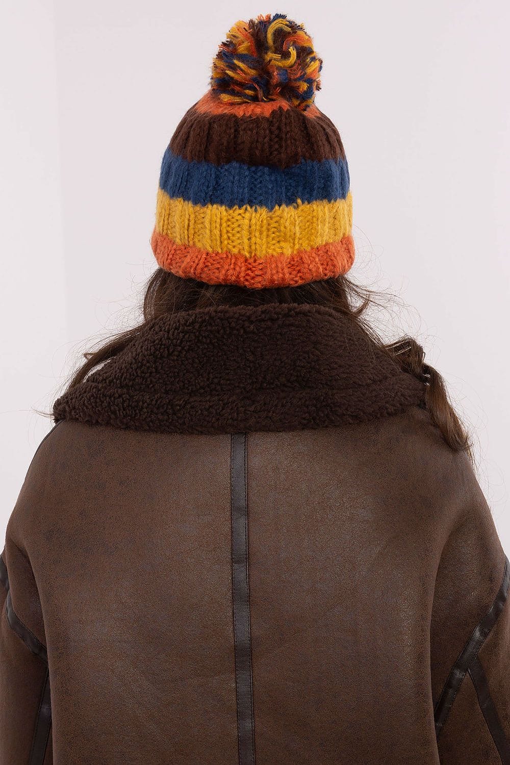 Women Winter Beanie Colorful Stripes Pom - ShalayeFashion