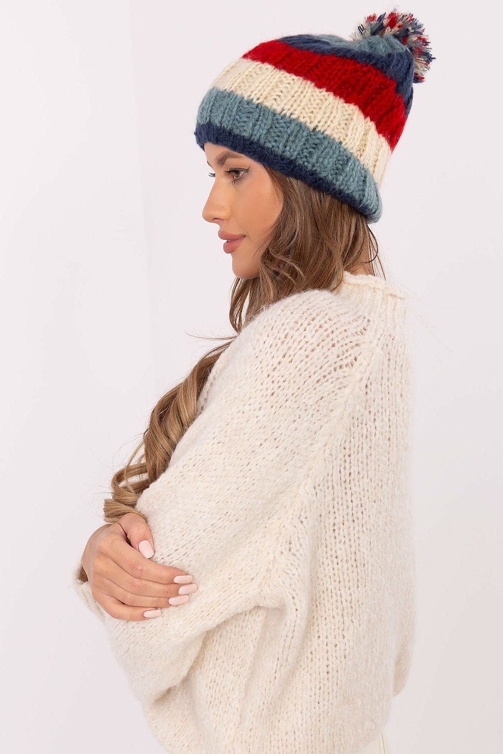 Women Winter Beanie Colorful Stripes Pom - ShalayeFashion