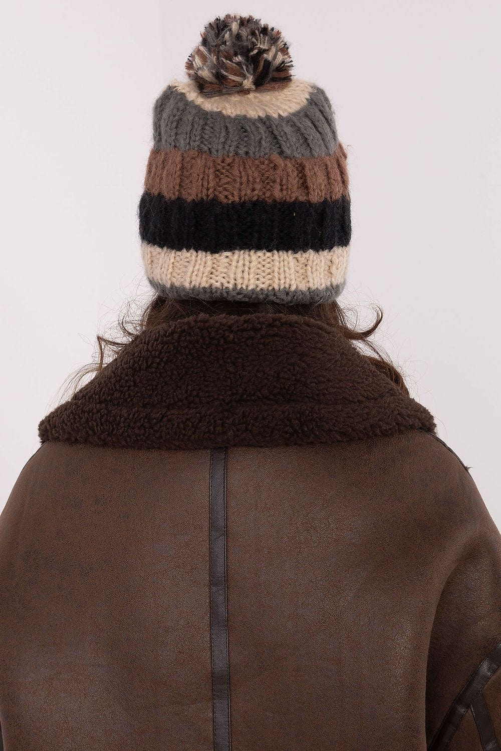 Women Winter Beanie Colorful Stripes Pom - ShalayeFashion
