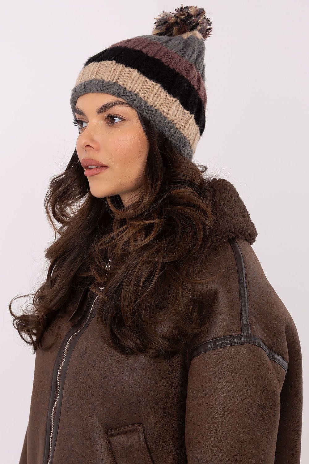 Women Winter Beanie Colorful Stripes Pom - ShalayeFashion
