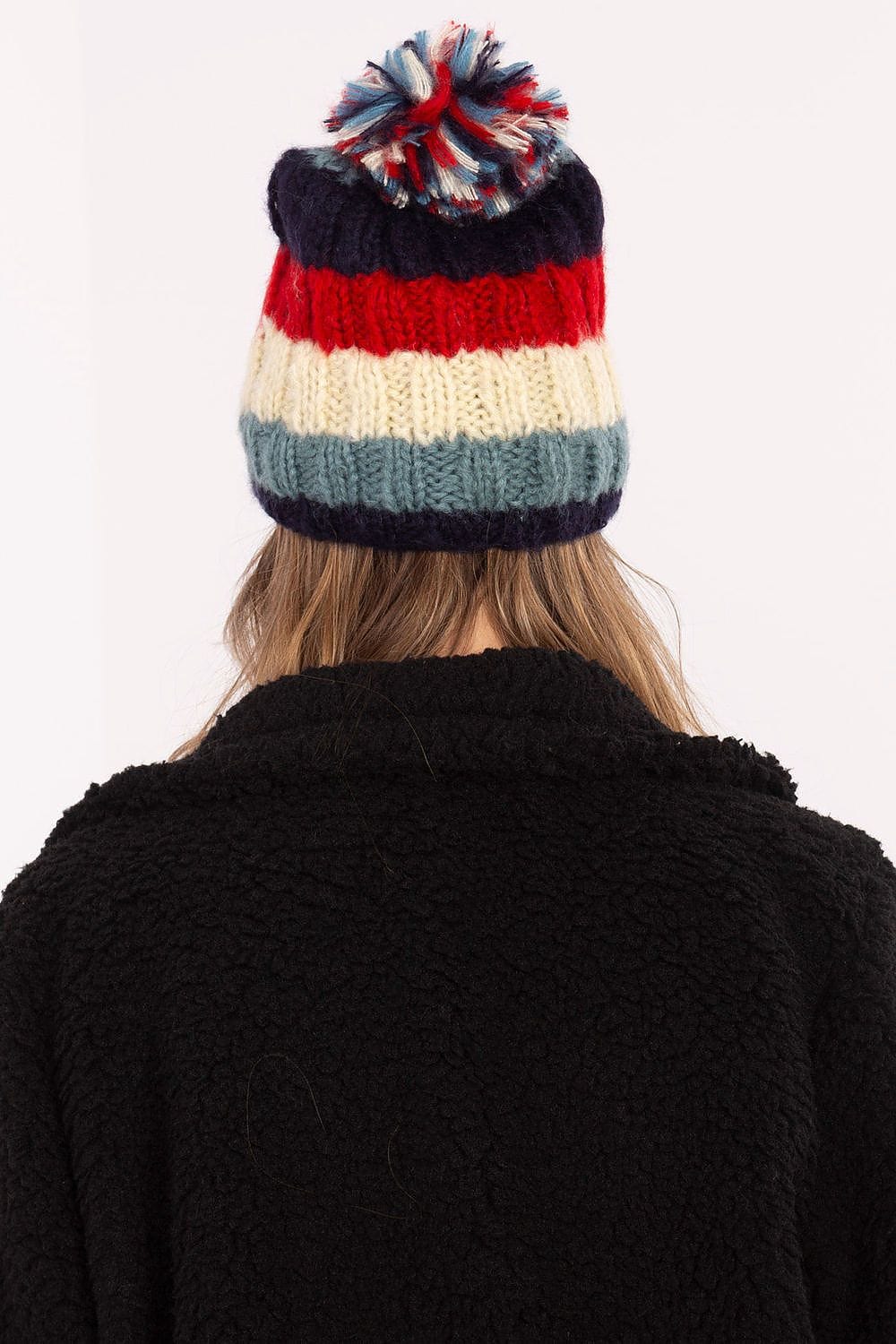 Women Winter Beanie Colorful Stripes Pom - ShalayeFashion