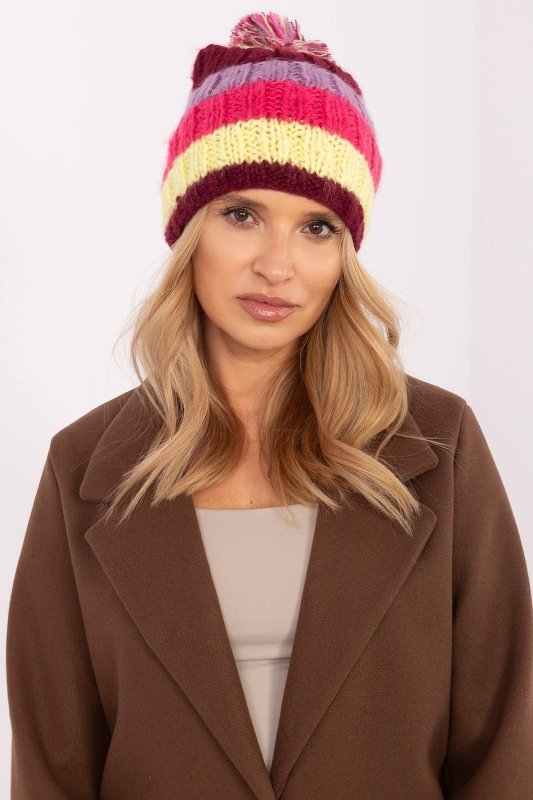 Women Winter Beanie Colorful Stripes Pom - ShalayeFashion