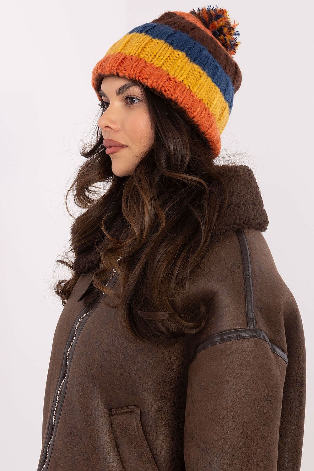 Women Winter Beanie Colorful Stripes Pom - ShalayeFashion