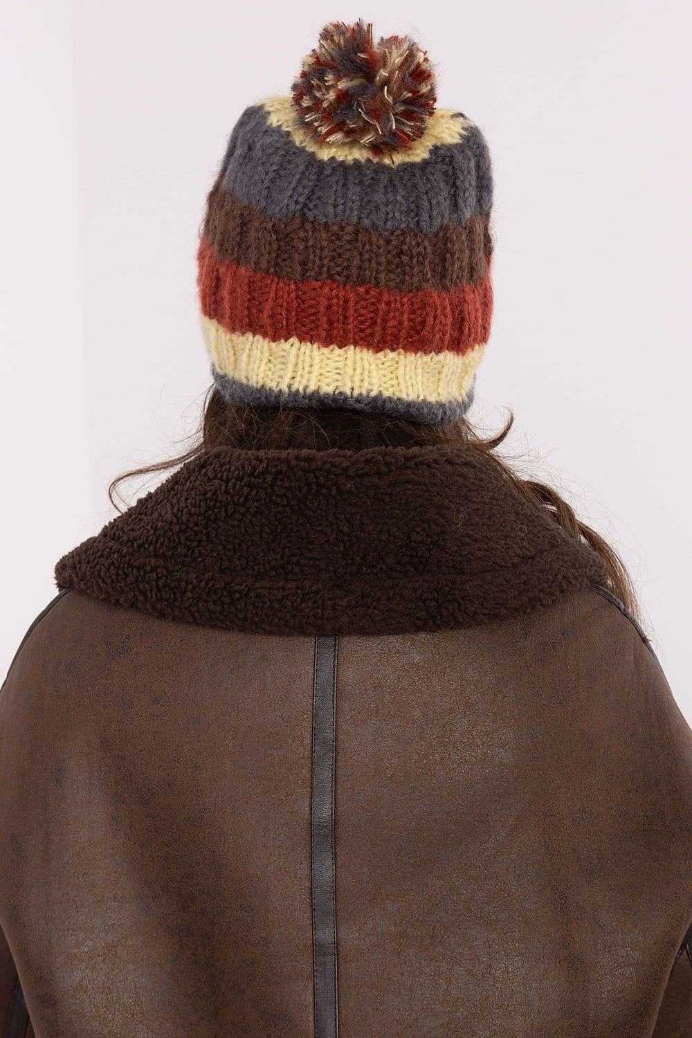 Women Winter Beanie Colorful Stripes Pom - ShalayeFashion