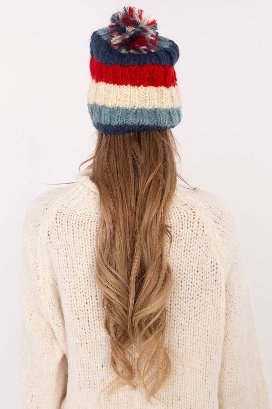 Women Winter Beanie Colorful Stripes Pom - ShalayeFashion