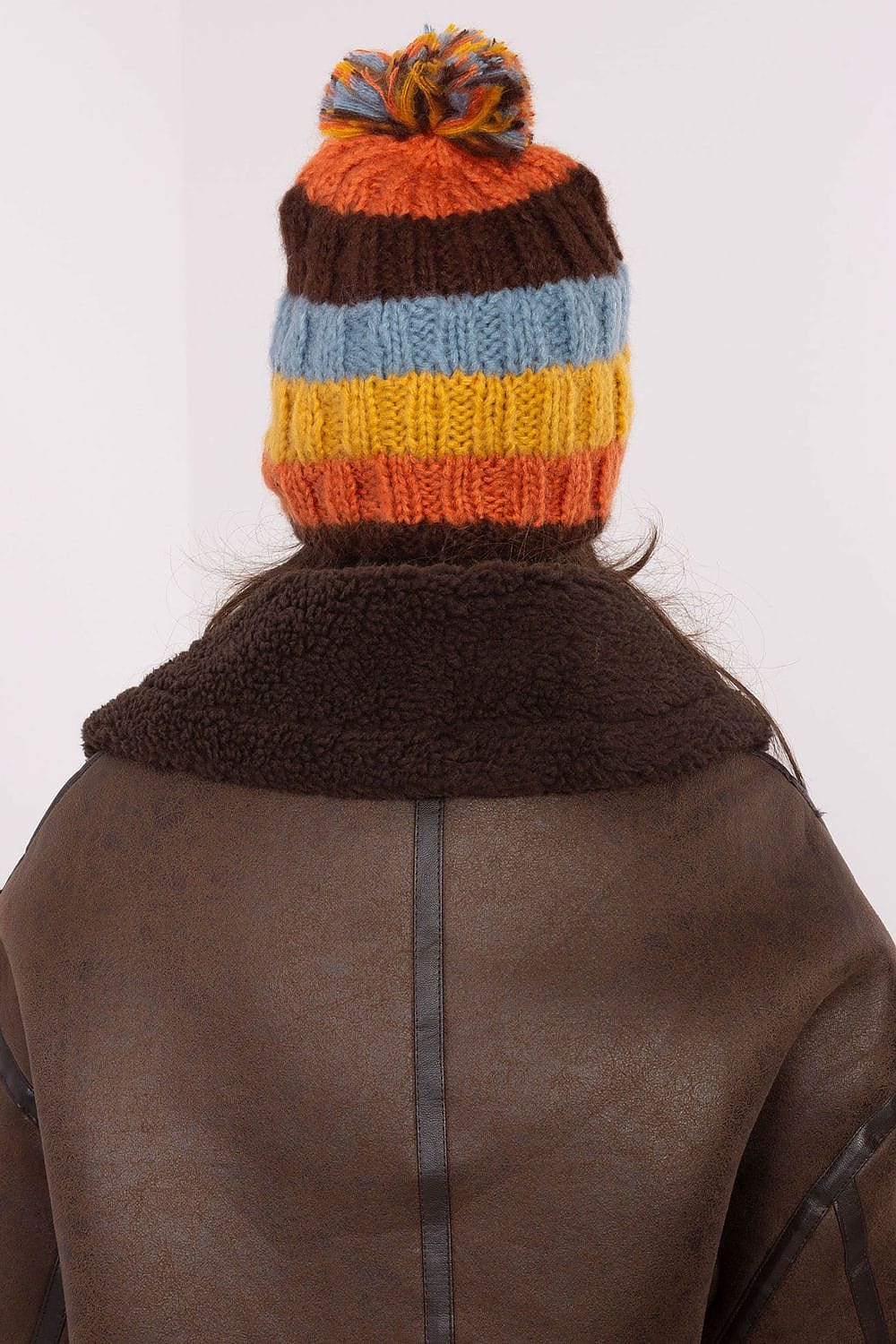 Women Winter Beanie Colorful Stripes Pom - ShalayeFashion