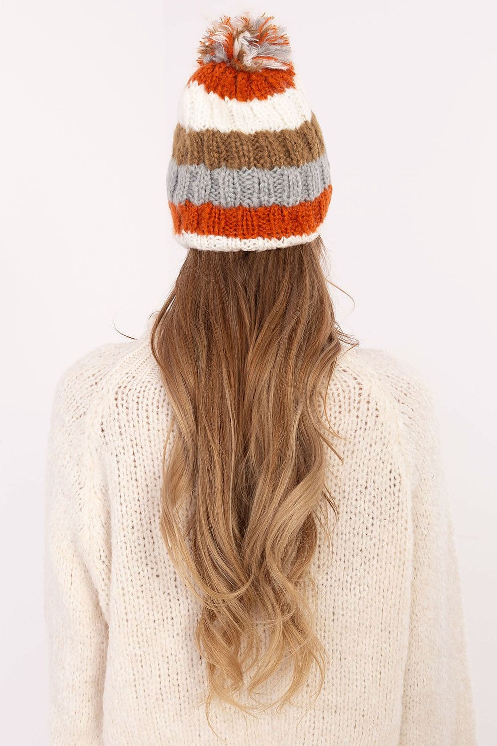 Women Winter Beanie Colorful Stripes Pom - ShalayeFashion