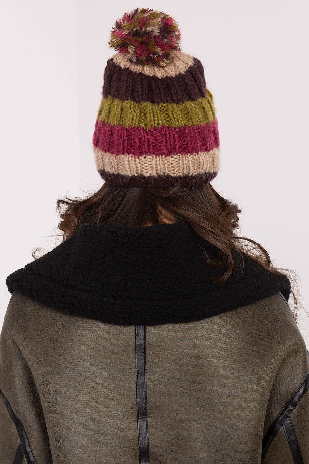 Women Winter Beanie Colorful Stripes Pom - ShalayeFashion
