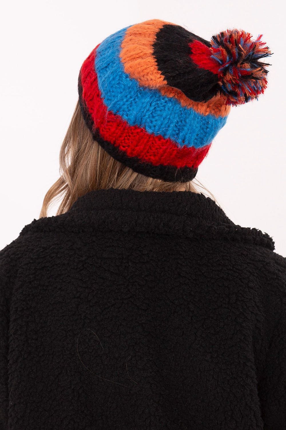 Women Winter Beanie Colorful Stripes Pom - ShalayeFashion