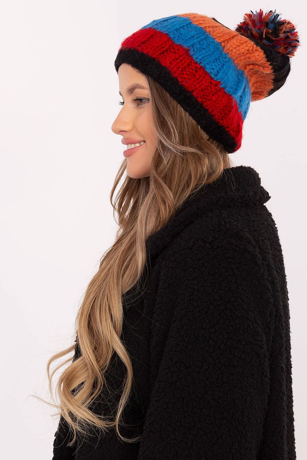 Women Winter Beanie Colorful Stripes Pom - ShalayeFashion