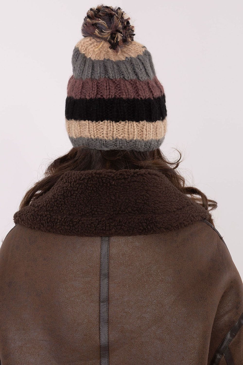 Women Winter Beanie Colorful Stripes Pom - ShalayeFashion
