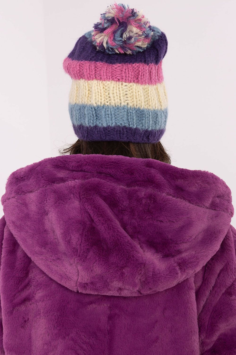 Women Winter Beanie Colorful Stripes Pom - ShalayeFashion