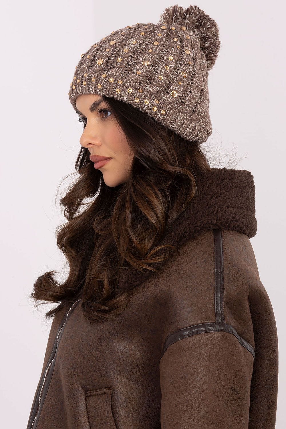 Women Winter Beanie Zircon Decorations Pom - ShalayeFashion