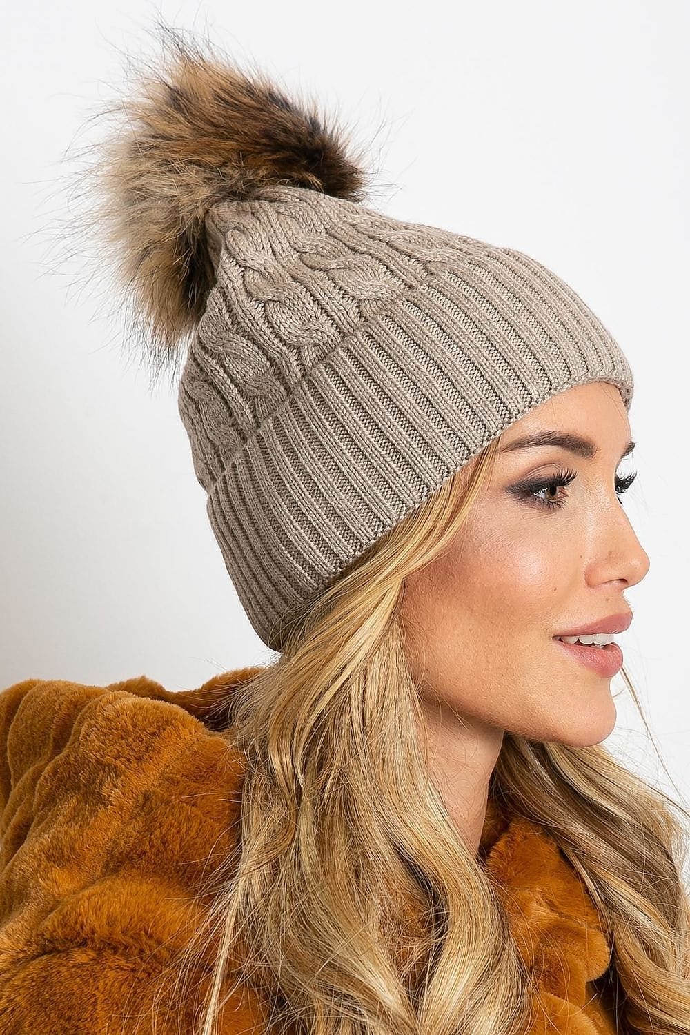 Women Winter Hat Wide Cuff Pom - ShalayeFashion