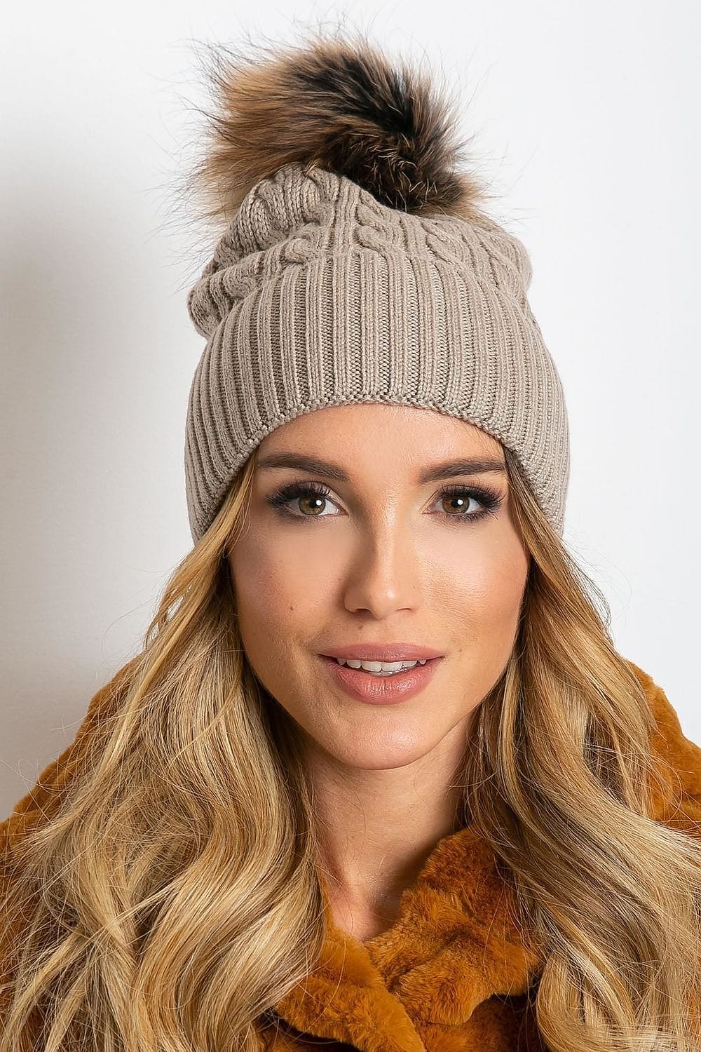 Women Winter Hat Wide Cuff Pom - ShalayeFashion