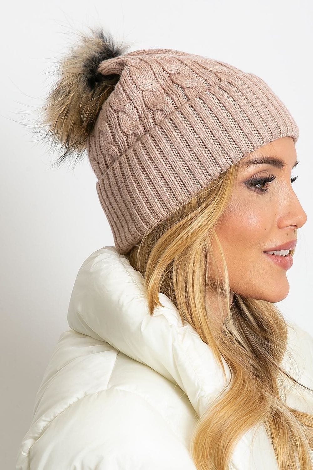 Women Winter Hat Wide Cuff Pom - ShalayeFashion