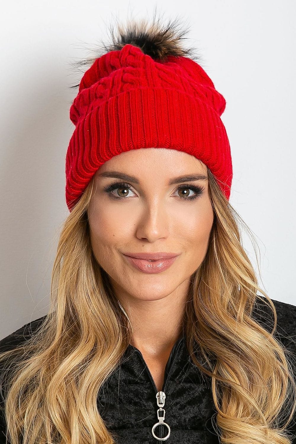 Women Winter Hat Wide Cuff Pom - ShalayeFashion