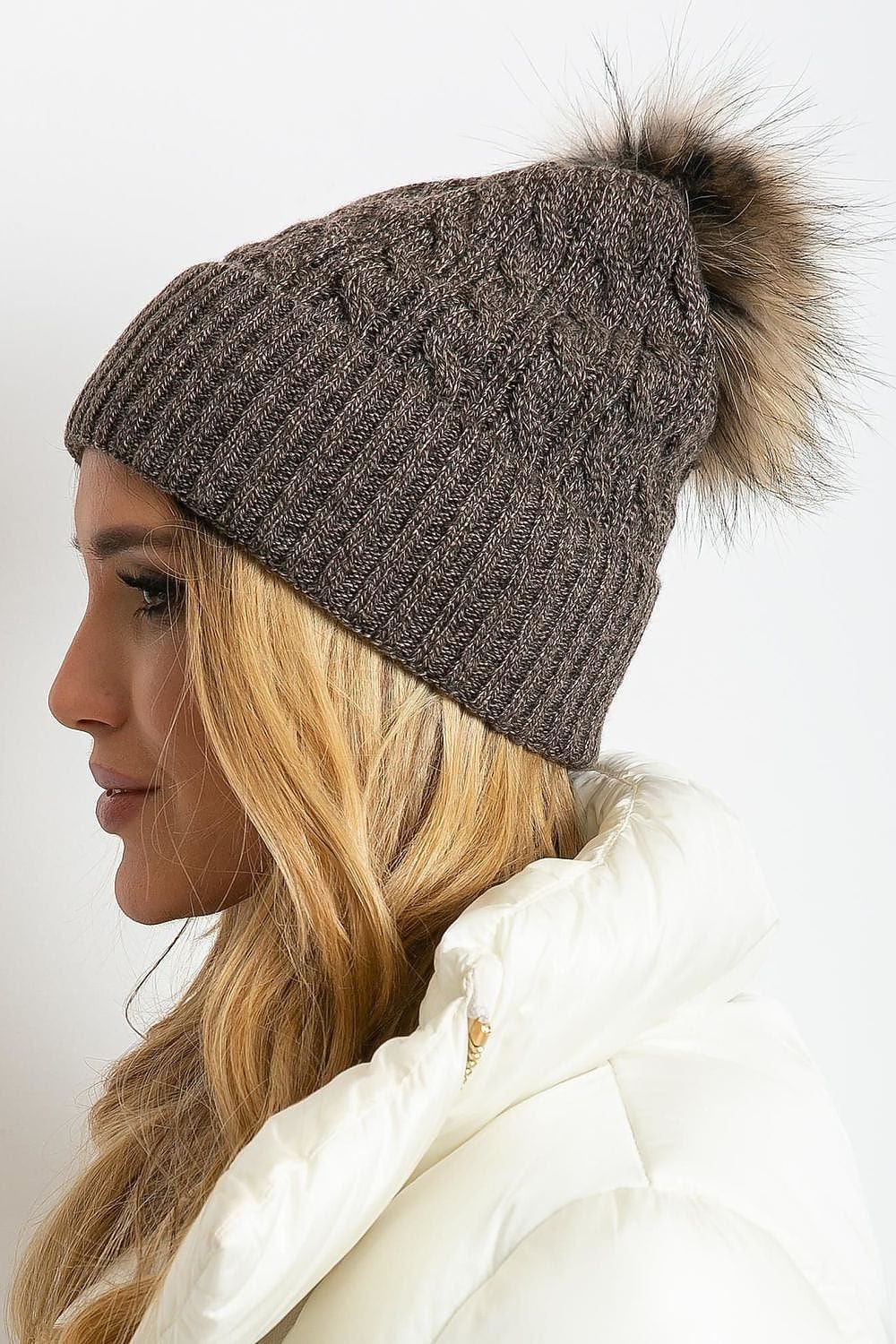 Women Winter Hat Wide Cuff Pom - ShalayeFashion