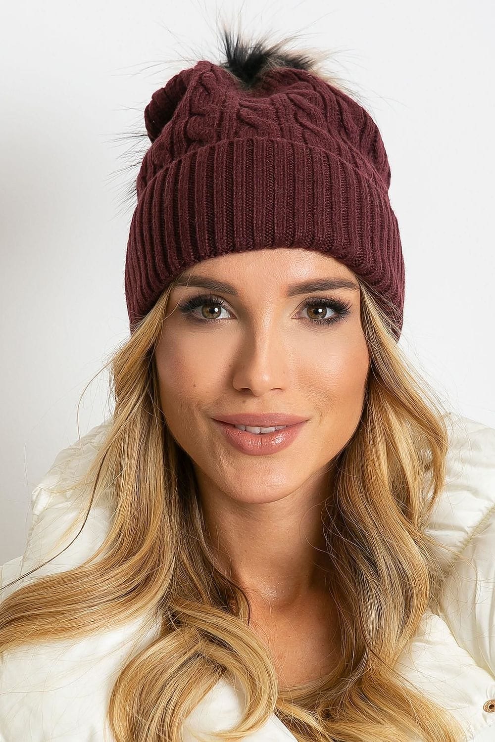 Women Winter Hat Wide Cuff Pom - ShalayeFashion