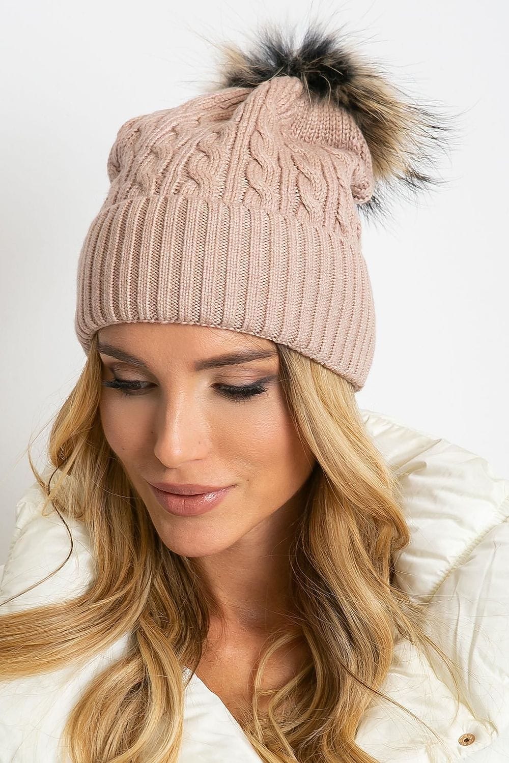 Women Winter Hat Wide Cuff Pom - ShalayeFashion