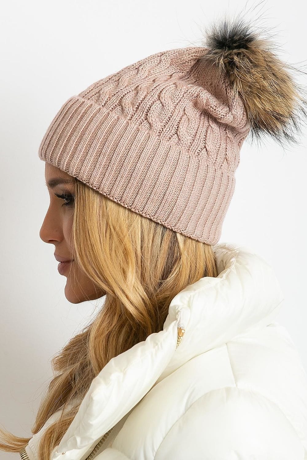 Women Winter Hat Wide Cuff Pom - ShalayeFashion