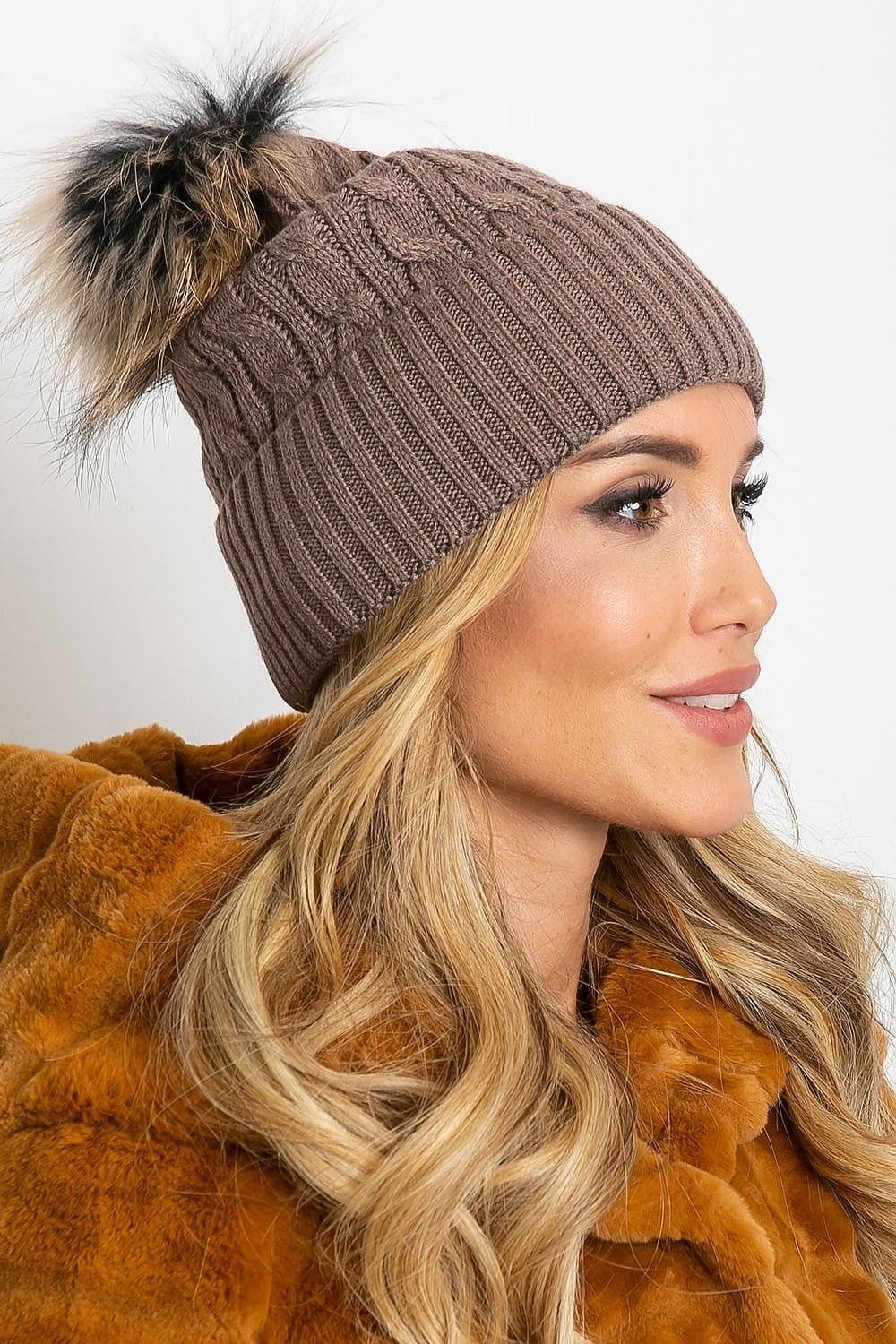 Women Winter Hat Wide Cuff Pom - ShalayeFashion