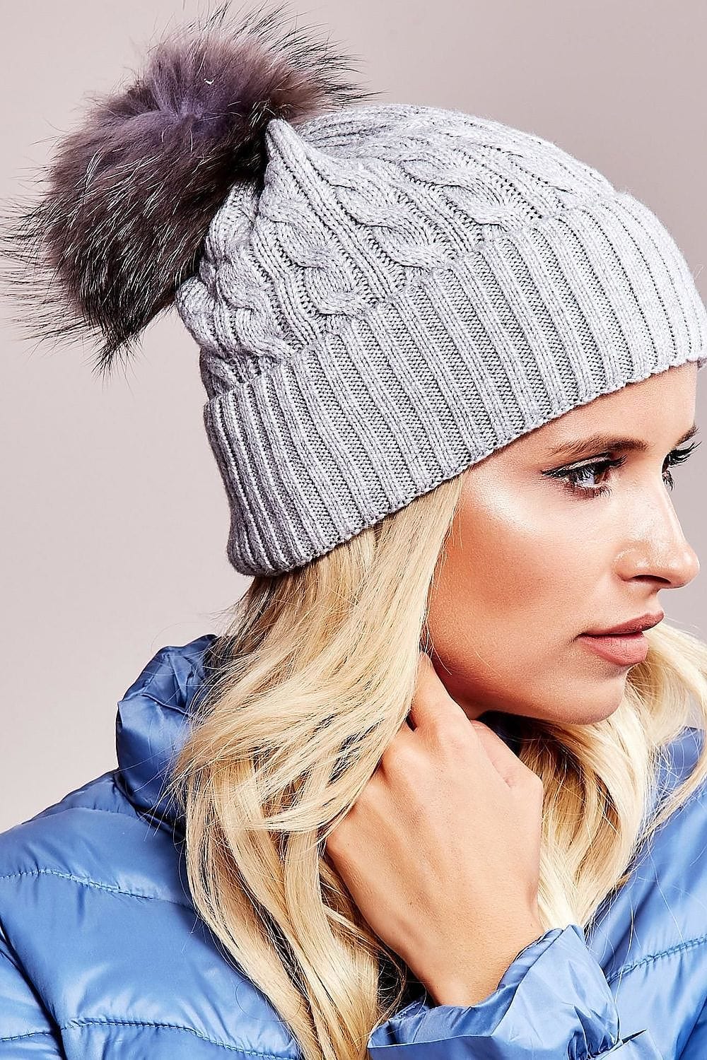 Women Winter Hat Wide Cuff Pom - ShalayeFashion