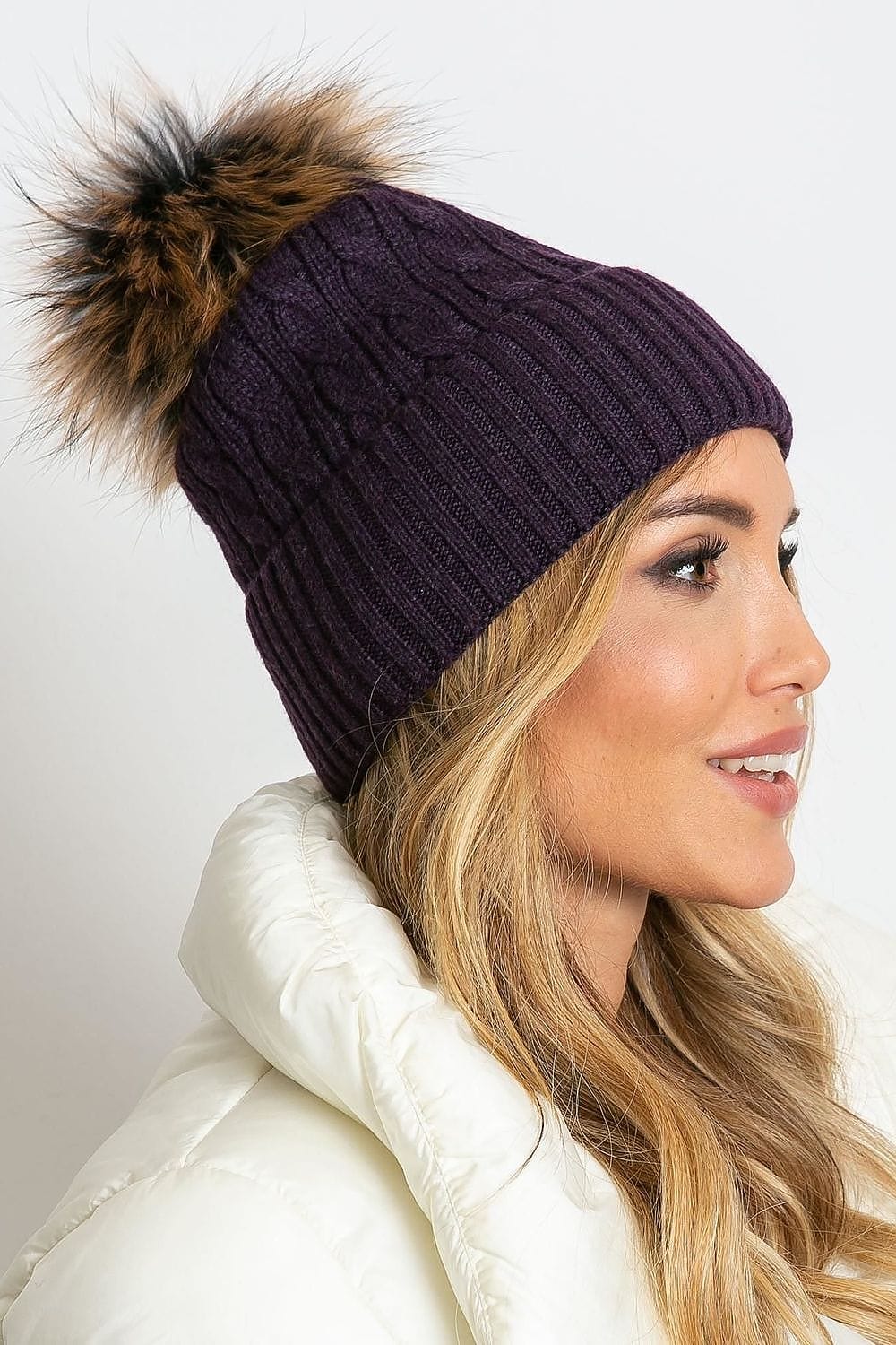 Women Winter Hat Wide Cuff Pom - ShalayeFashion