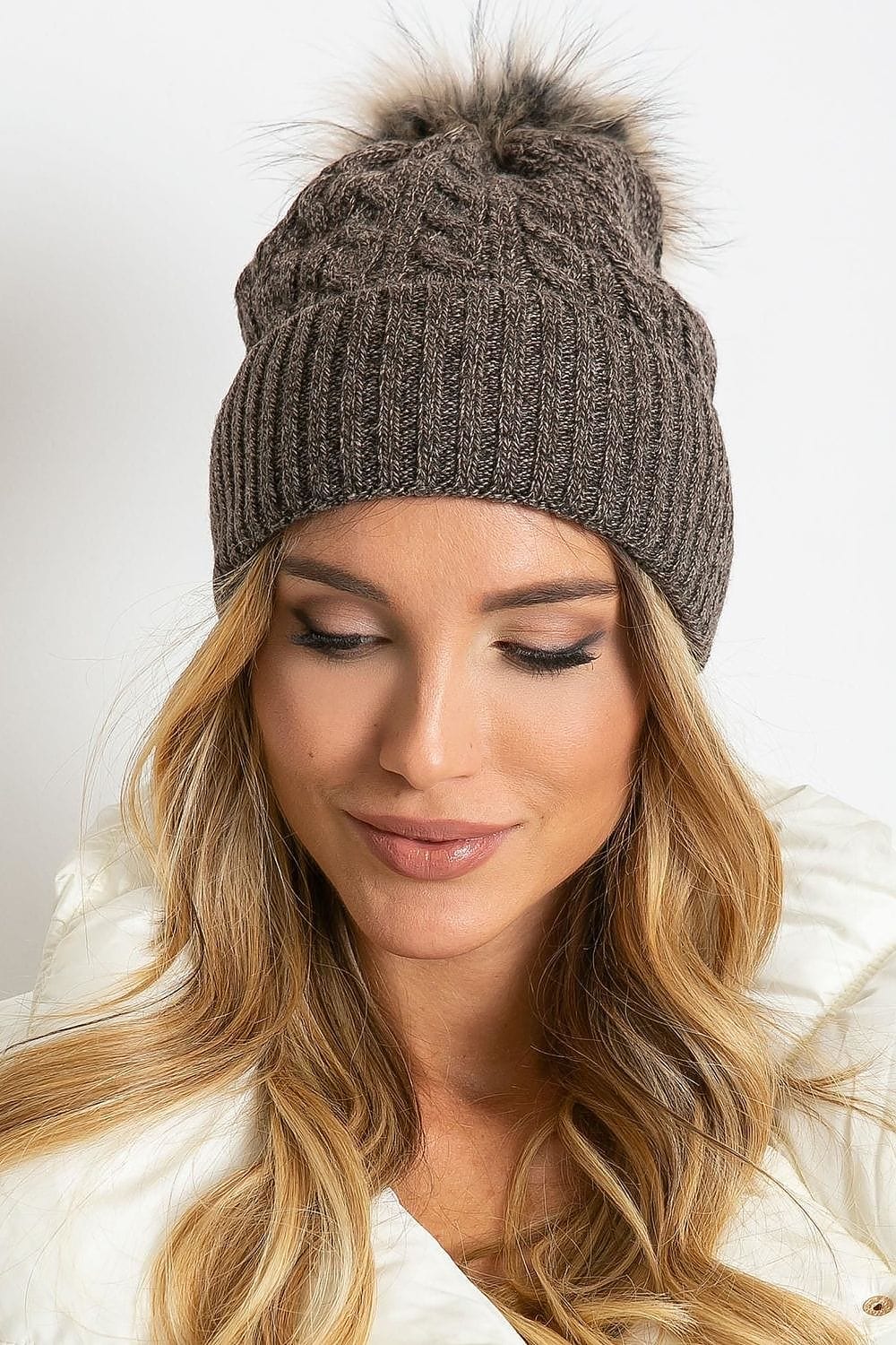 Women Winter Hat Wide Cuff Pom - ShalayeFashion