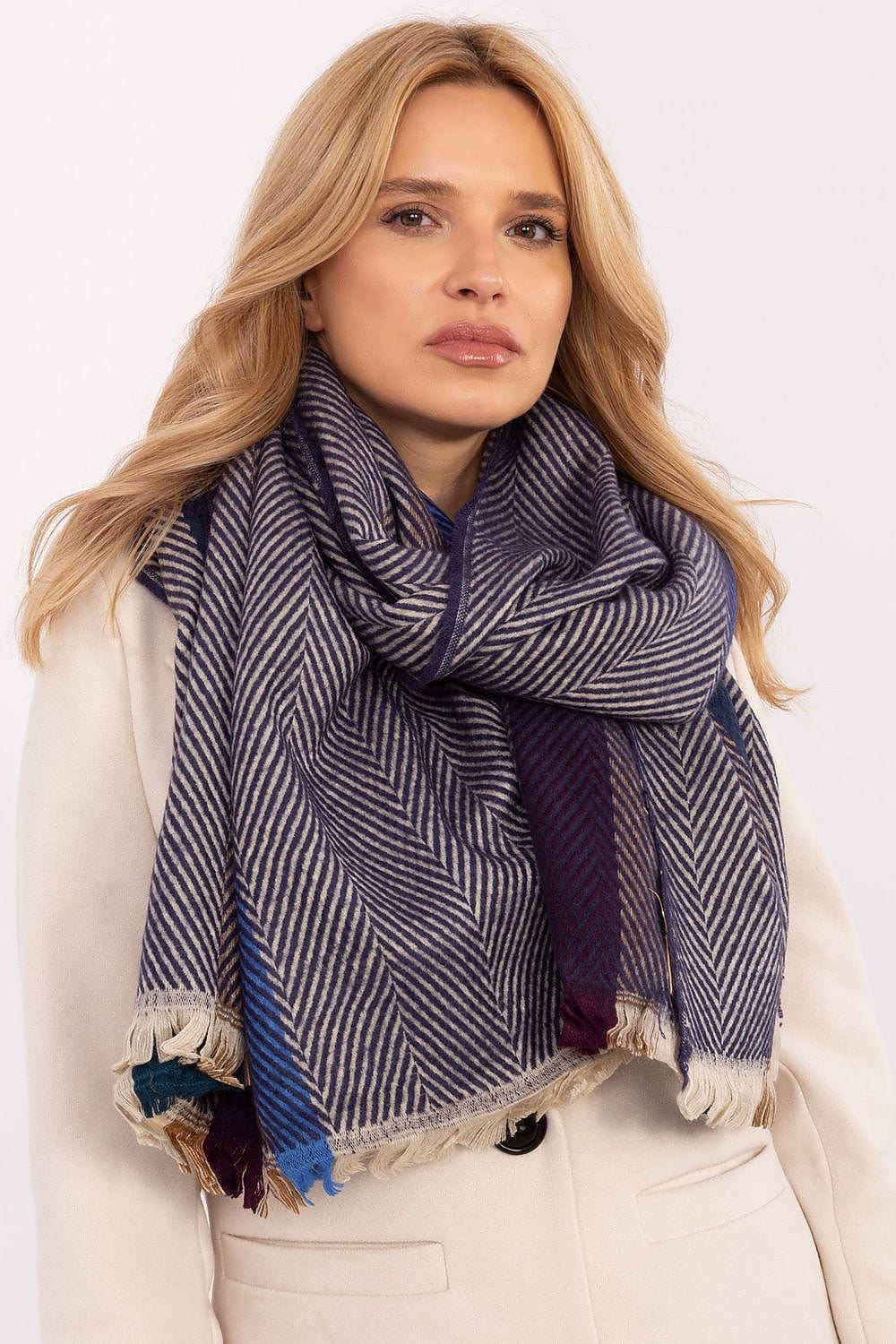 Women Winter Scarf Striped Fringe - ShalayeFashion