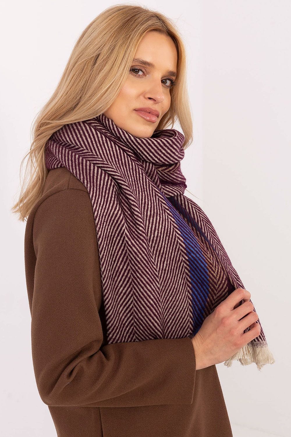 Women Winter Scarf Striped Fringe - ShalayeFashion