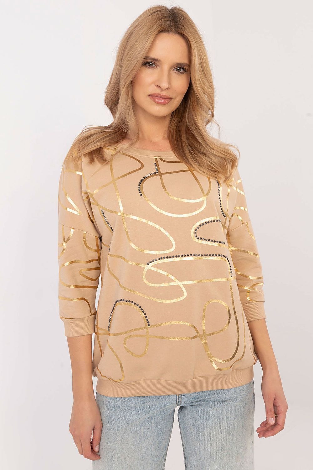 Women Zircon Print Blouse Cotton Elastane - ShalayeFashion