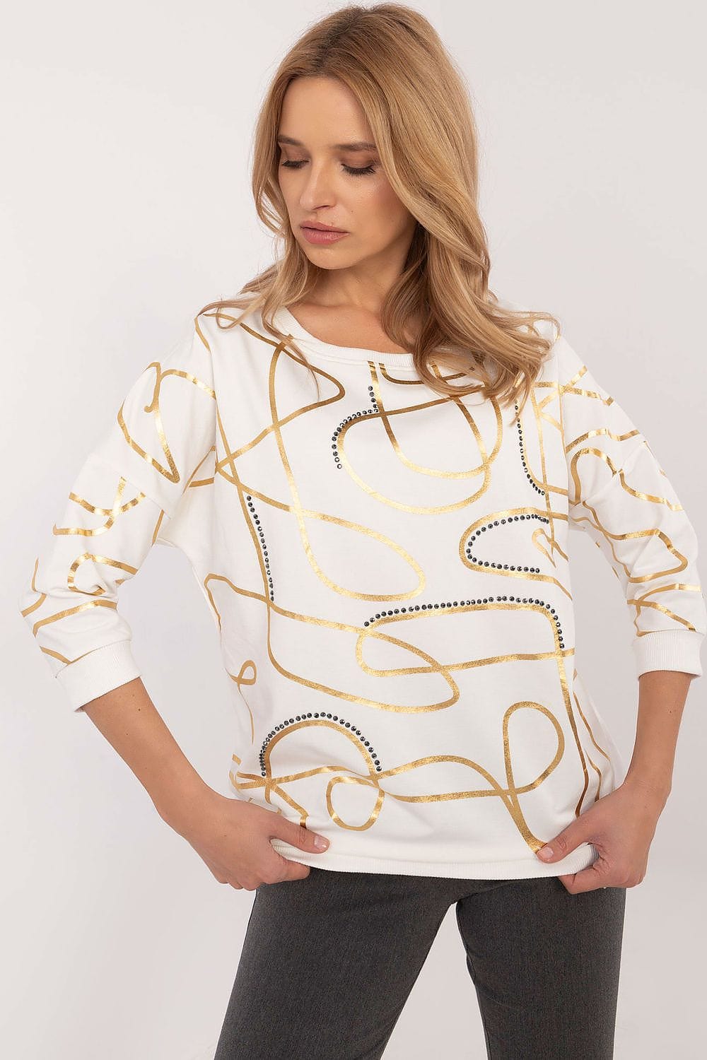 Women Zircon Print Blouse Cotton Elastane - ShalayeFashion