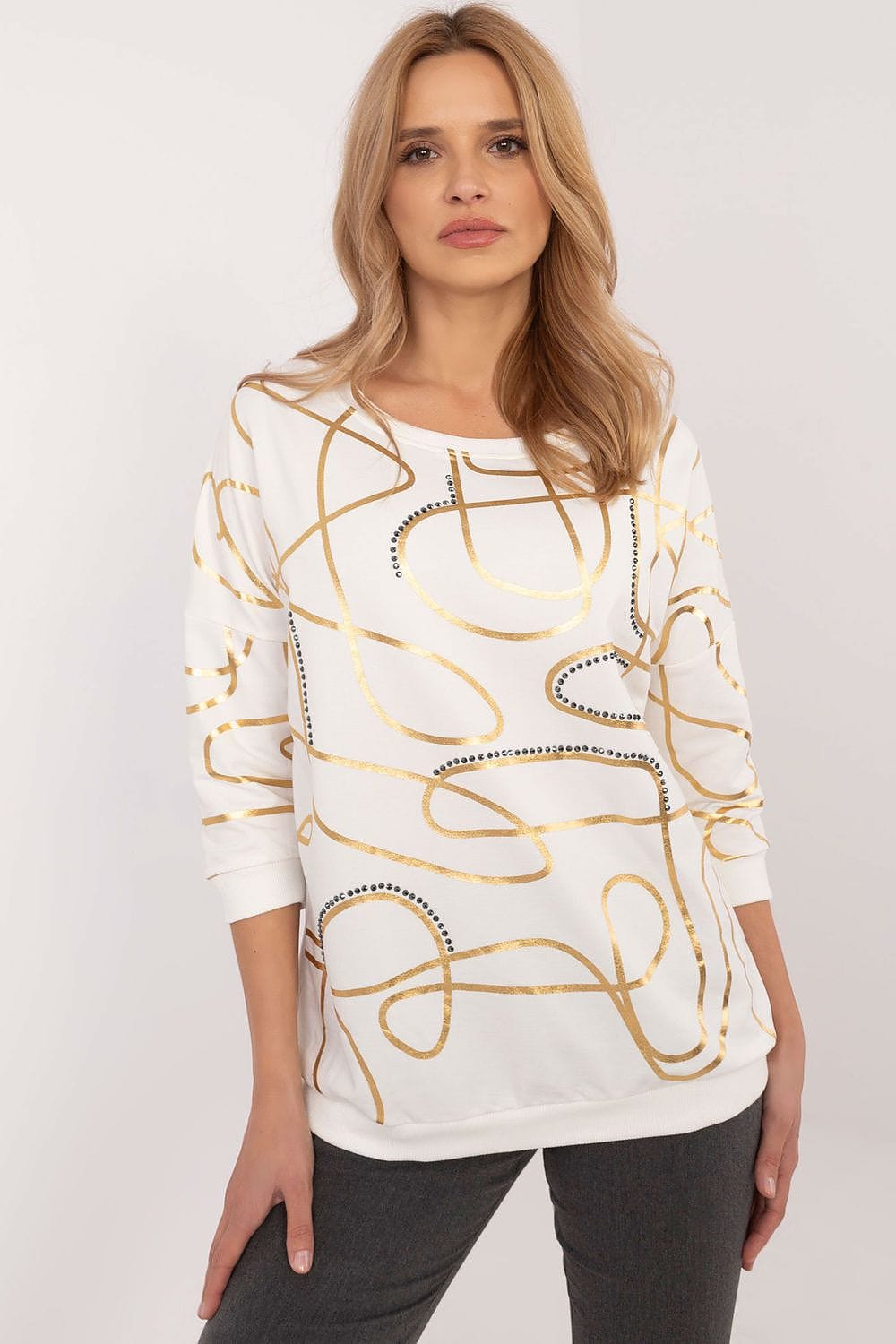 Women Zircon Print Blouse Cotton Elastane - ShalayeFashion
