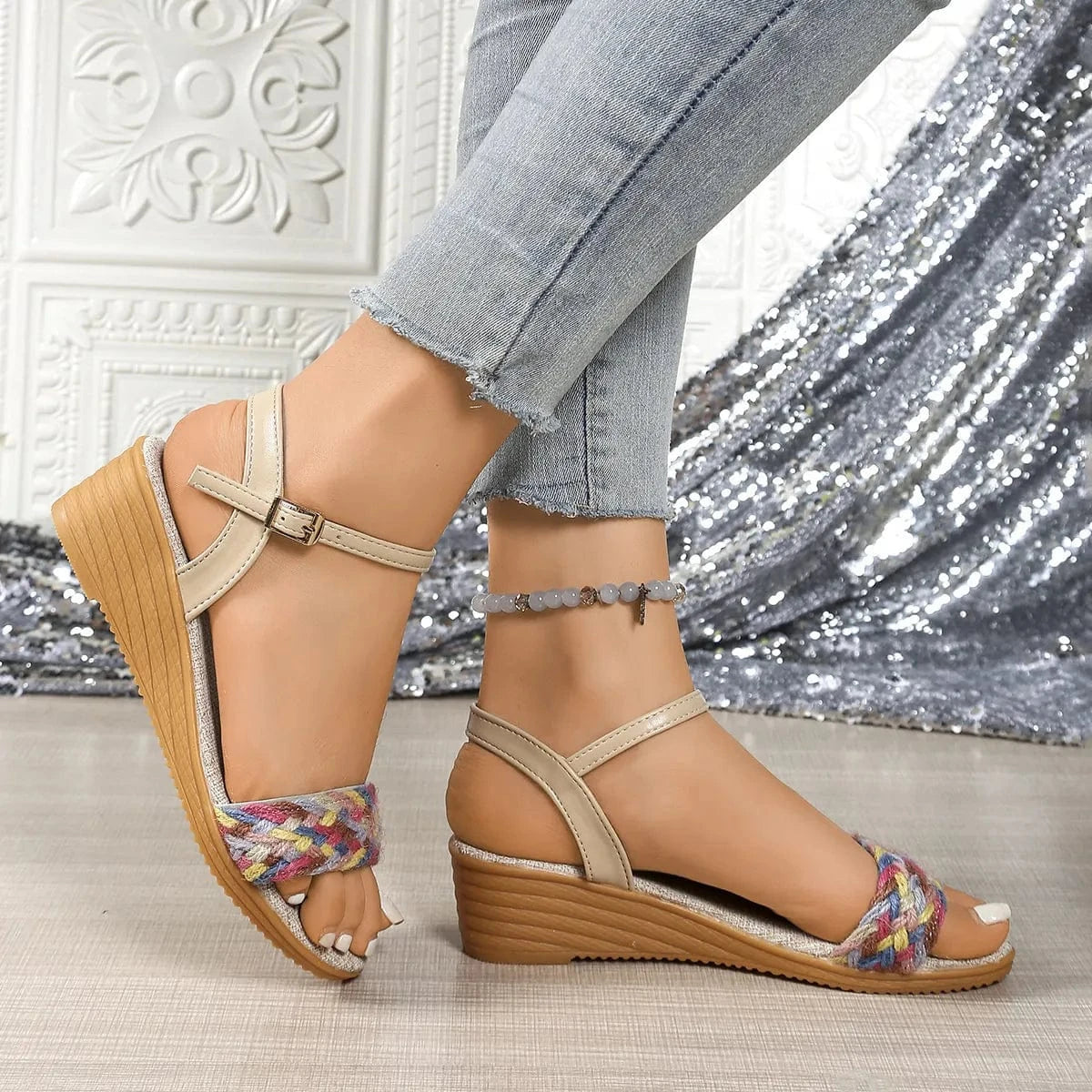 Women's Ankle Strap Wedge Sandals Low - ShalayeFashion