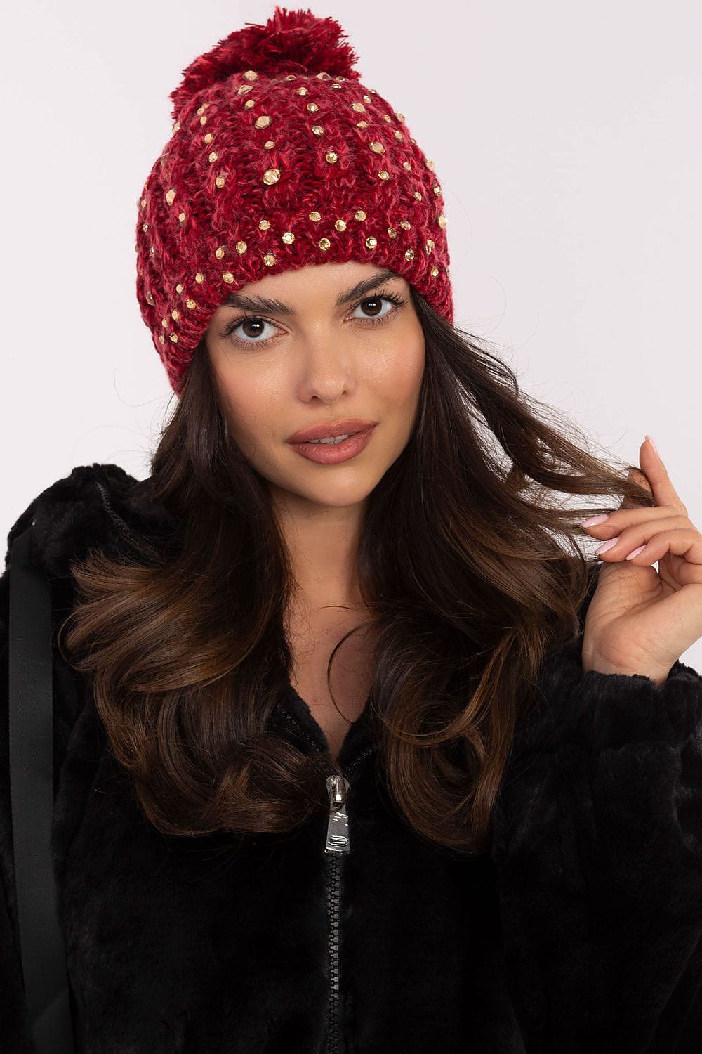 Women's Beanie Zircons Pom - Pom Winter - ShalayeFashion