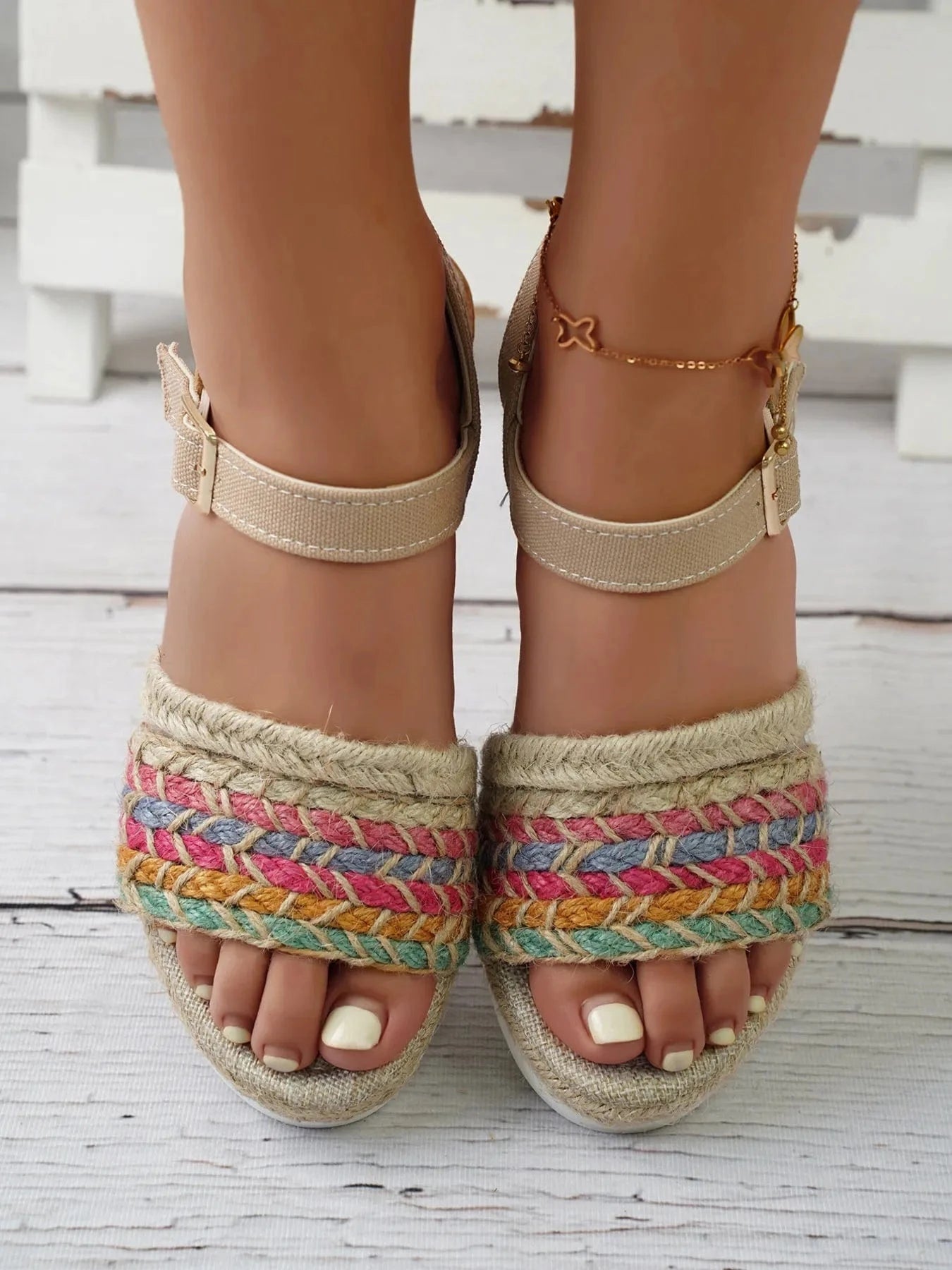 Women's Braided Rainbow Wedge Platform - ShalayeFashion