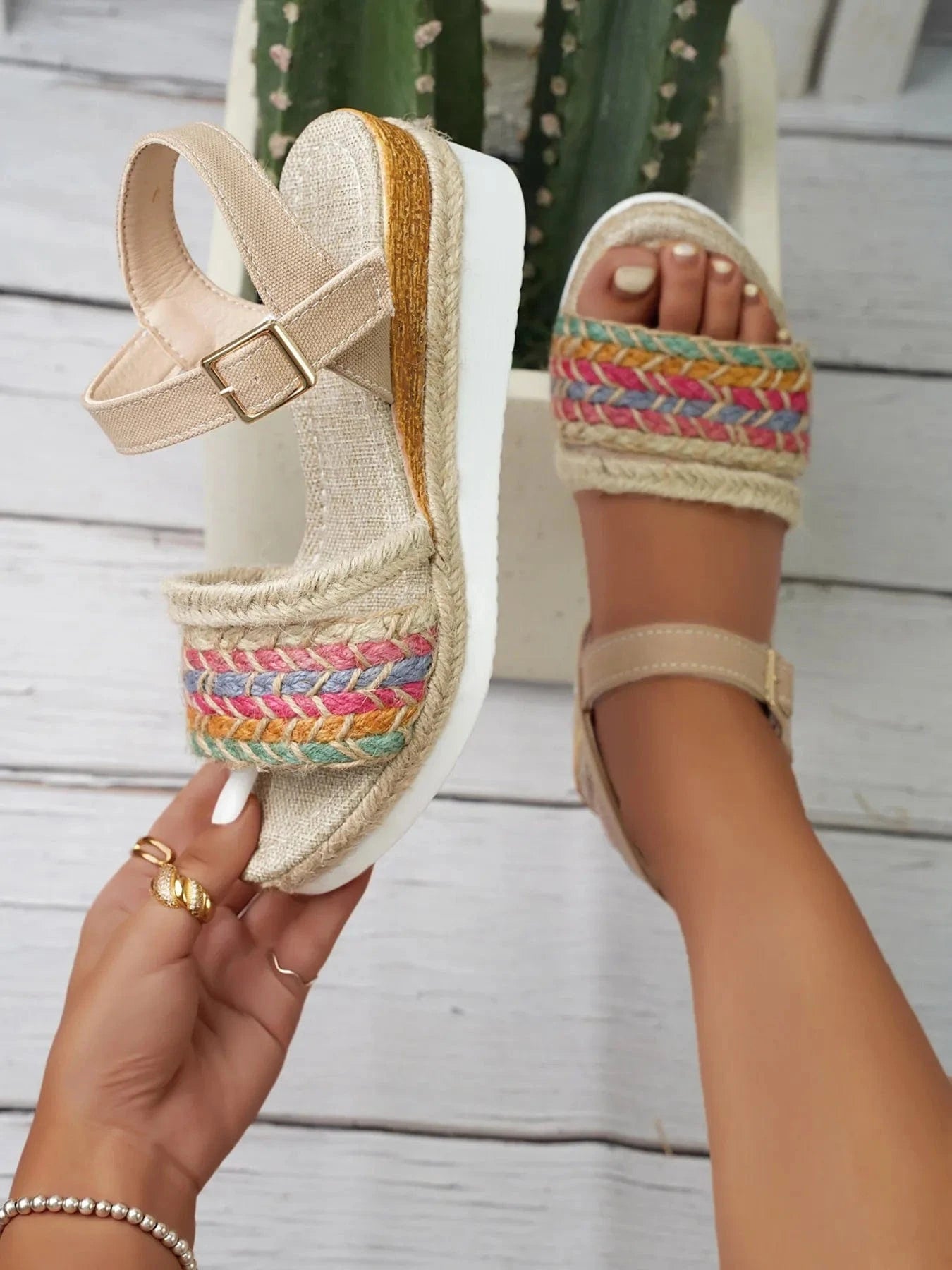 Women's Braided Rainbow Wedge Platform - ShalayeFashion