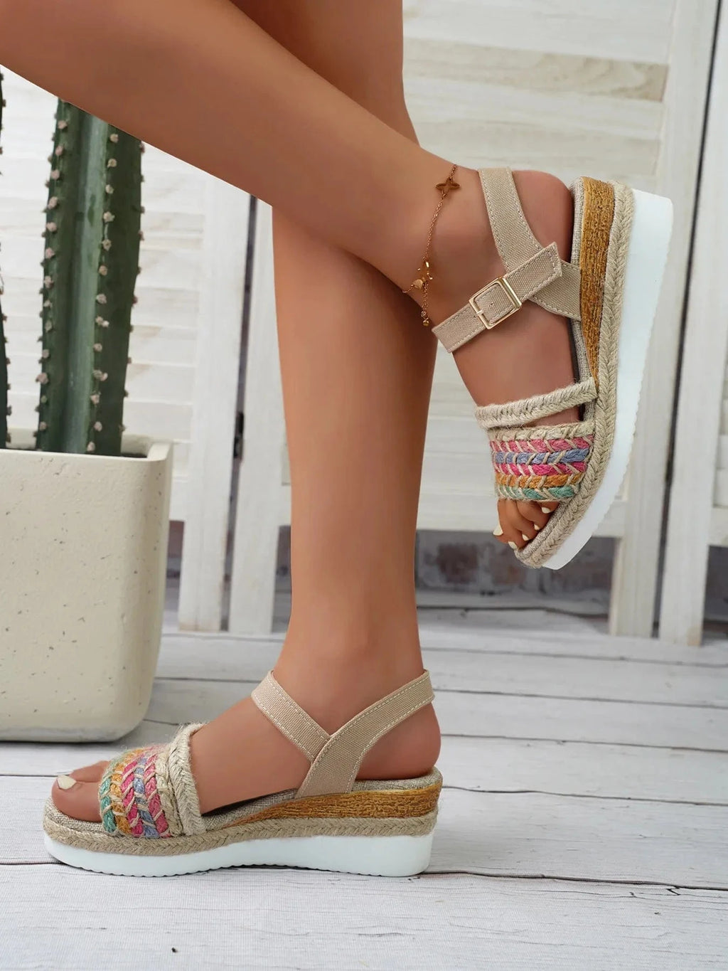 Women's Braided Rainbow Wedge Platform - ShalayeFashion