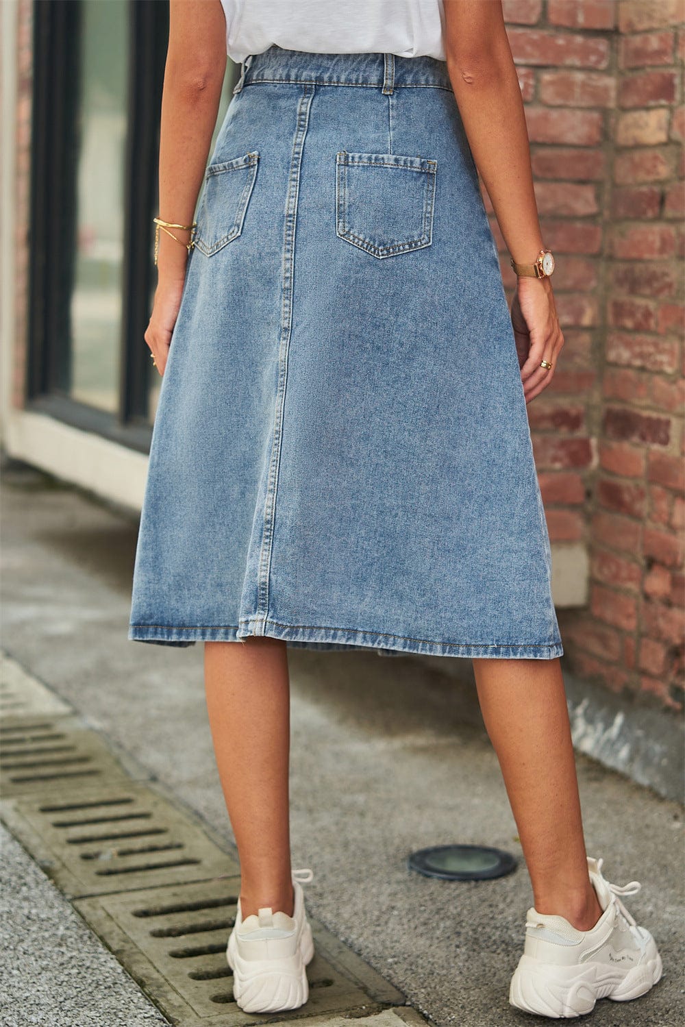 Women’s Button Front A - Line Jean Skirt - ShalayeFashion