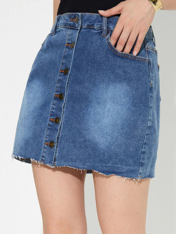 Women’s Button Up Pocket Denim Skirt - ShalayeFashion